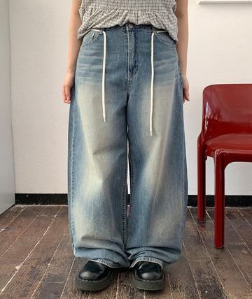 Tsuhaka Summer String Washing Wide Denim Pants